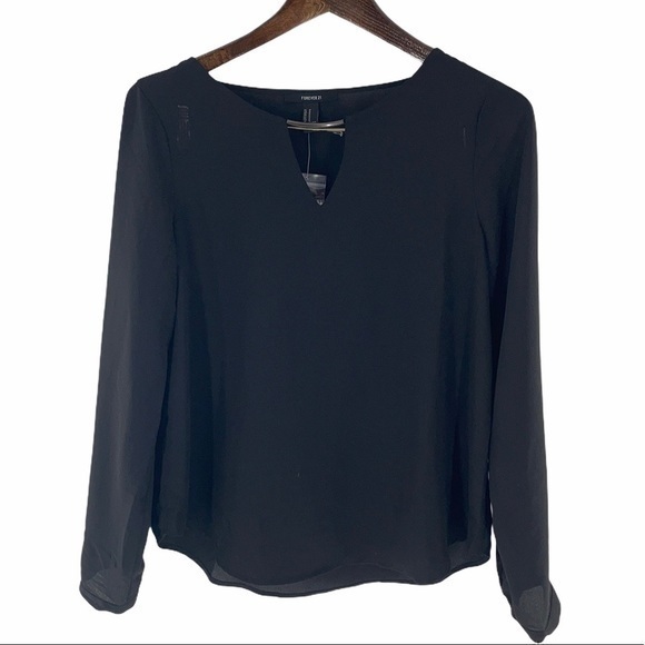 Forever 21 Tops - FOREVER 21 black chiffon long sleeve blouse